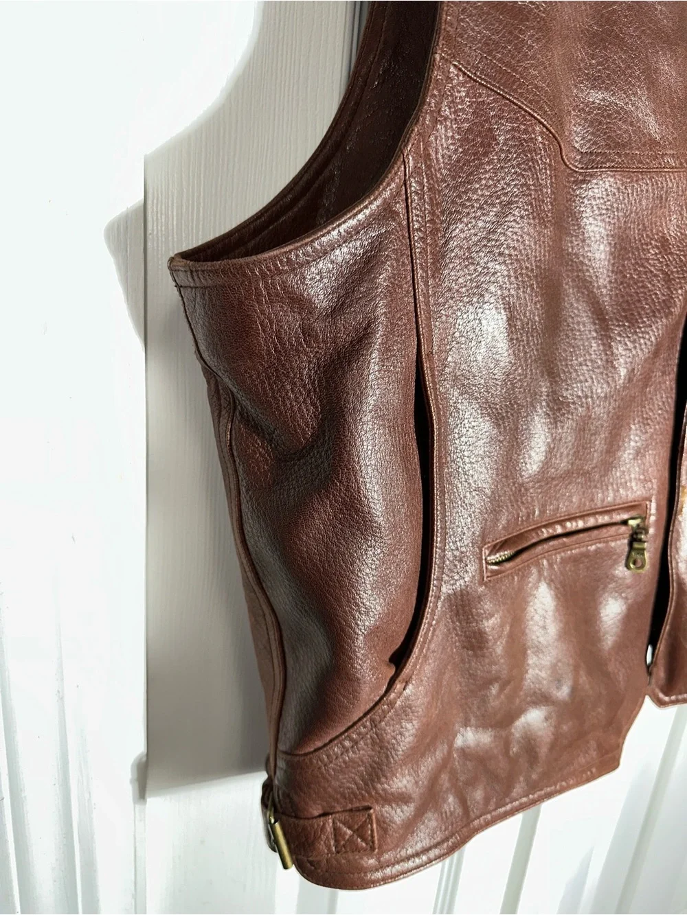 Orvis Mens Leather Vest Size XL Brown Western Field Utility Hunting Pockets AA24